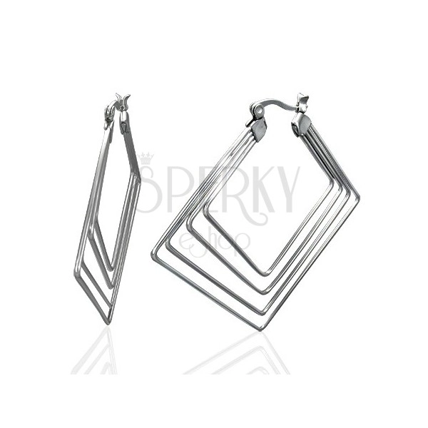 Steel earrings in silver colour - four squares, 40 mm