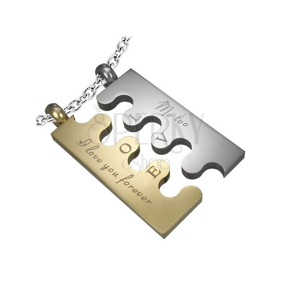 Steel pendant Puzzle, silver and gold