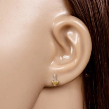 Brilliant earrings made of 14K combined gold - strip with diamonds, smooth heart, studs