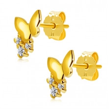 Brilliant earrings made of yellow gold 585 -full mirror-polished butterfly, round clear diamonds, studs