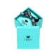 Gift box for diamond jewelry - turquoise design with logo and black bow, square