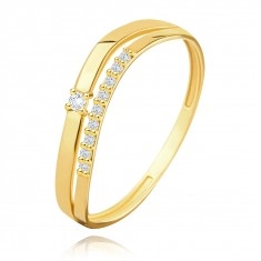 585 Yellow gold ring – double wavy line, clear zircons