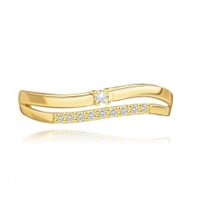 585 Yellow gold ring – double wavy line, clear zircons