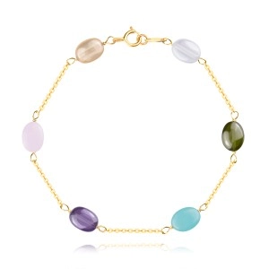 14K Yellow gold bracelet – colourful oval-shaped zircons