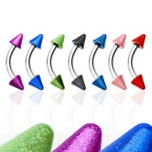 Eyebrow ring with two colourful spikes