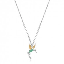 925 Silver necklace – hummingbird, yellow, green, black stone, thin chain