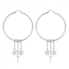 925 Silver earrings – classic hoops, cross, flowers, beads, chains, French lock