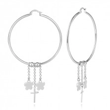 925 Silver earrings – classic hoops, cross, flowers, beads, chains, French lock