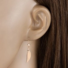 925 Silver brilliant earrings – leaf with black diamond, rose-gold colour