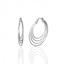 Steel earrings in silver hue - four circles, 35 mm