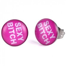 Pink steel earrings - Sexy Bitch