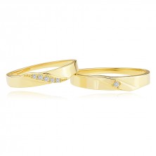 Brilliant bands in 585 yellow gold - wavy line with clear diamonds