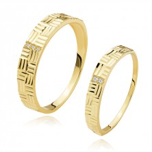 585 Yellow gold bands - clear brilliants, rectangles, vertical and horizontal notches