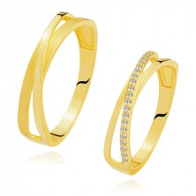 Bands in 14K yellow gold - crossed shoulders, ladies wedding ring with zircons