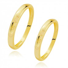 Bands in 585 yellow gold - engraved inscription LOVE, rounded shoulders