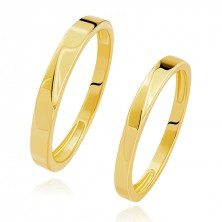 Gold bands in 14K yellow gold - diagonal bevelled line, smooth shoulders