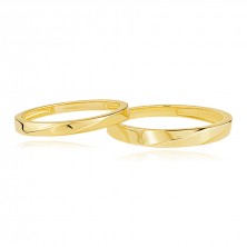 Gold bands in 14K yellow gold - diagonal bevelled line, smooth shoulders