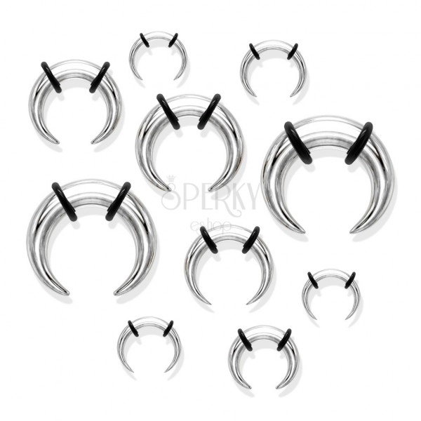 Steel ear piercing, buffalo style, silver colour, black rubbers