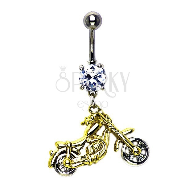 Motorbike belly ring in gold-silver colour