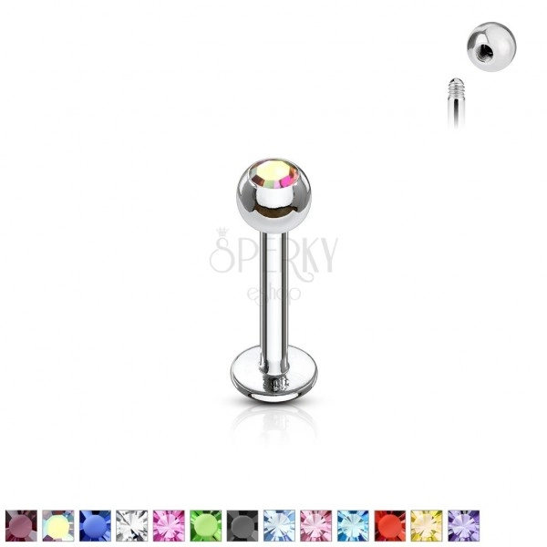 Labret piercing made of steel - ball finish with a glittery zircon