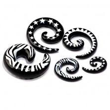 Black snail ear expander with white patterns