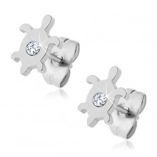 Steel earrings - turtle with zircon