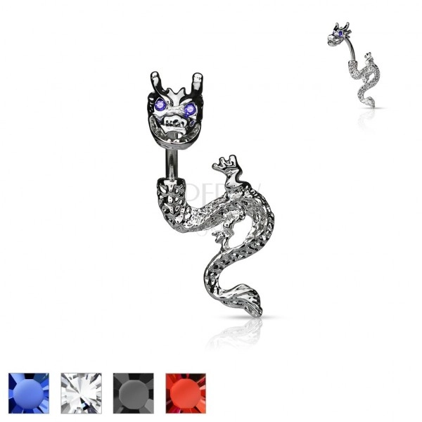Belly button ring - firing dragon with zirconic eyes