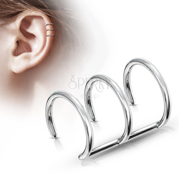 Fake ear 316L steel piercing - three ringlets of silver colour 