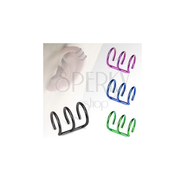Fake ear piercing of stainless steel - anodized triple circle