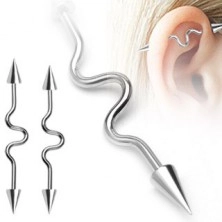 Industrial ear piercing with wave and spiky heads