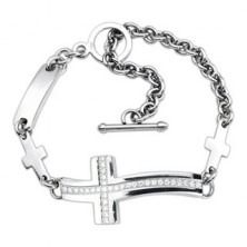 Steel bracelet - connected crosses, tag and chain