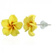Plumeria flower - yellow Fimo earrings