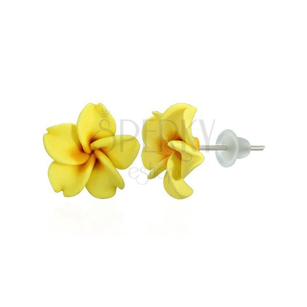 Plumeria flower - yellow Fimo earrings