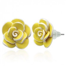 Fimo stud earrings - big yellow rose