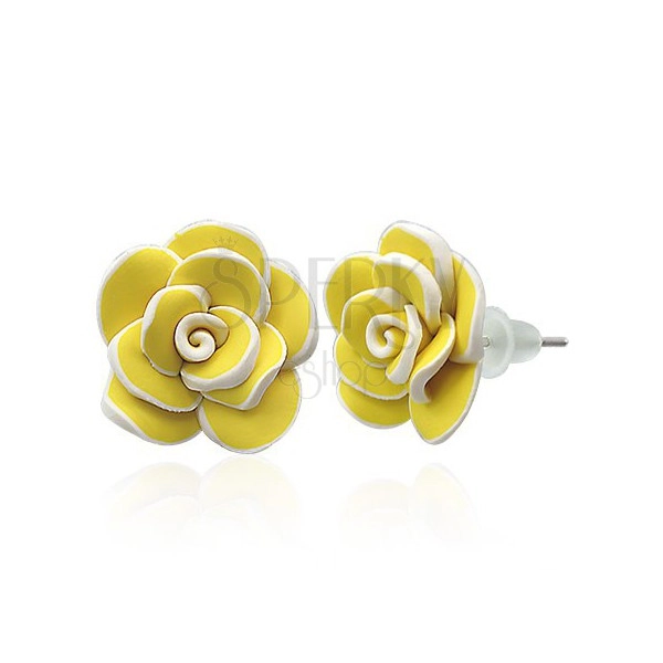 Fimo stud earrings - big yellow rose