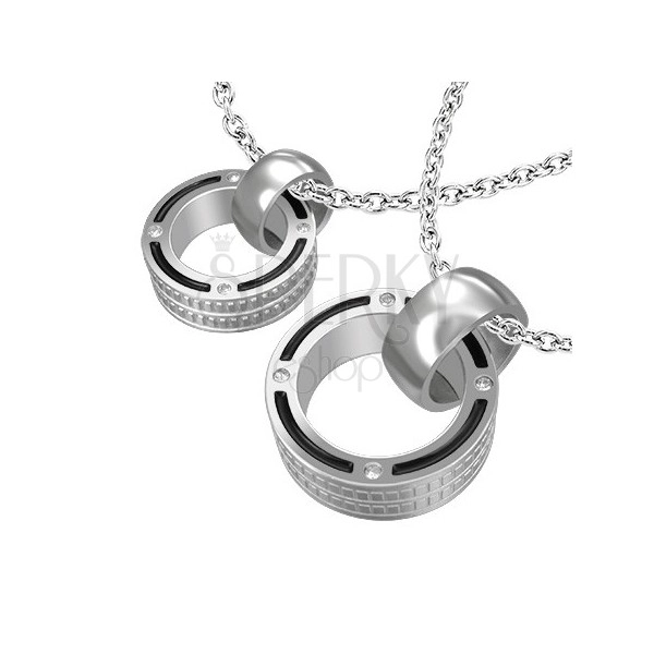 Stainless steel couple pendants - two rings and zircons