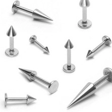 Stainless steel labret - simple spike of silver colour, width 1,6 mm