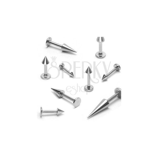 Simple labret of 316L steel - glossy point ending, width 1 mm