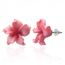 FIMO earrings - flower with wavy pink petals
