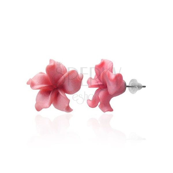 FIMO earrings - flower with wavy pink petals