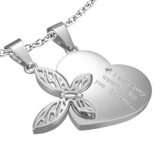 Two-piece pendant for lovers - heart and butterfly