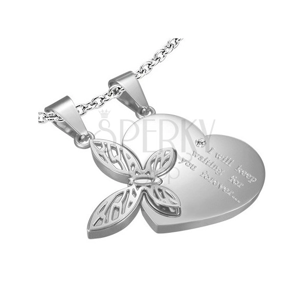 Two-piece pendant for lovers - heart and butterfly