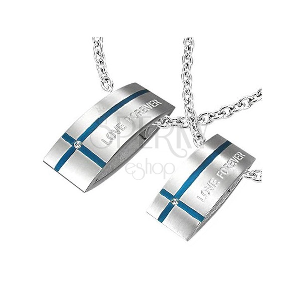 Steel pendant LOVE FOREVER for couple - rectangle, cross