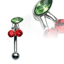 Eyebrow ring - a cherry with green and red zircons