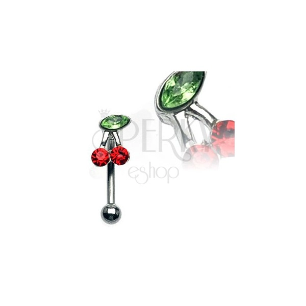 Eyebrow ring - a cherry with green and red zircons