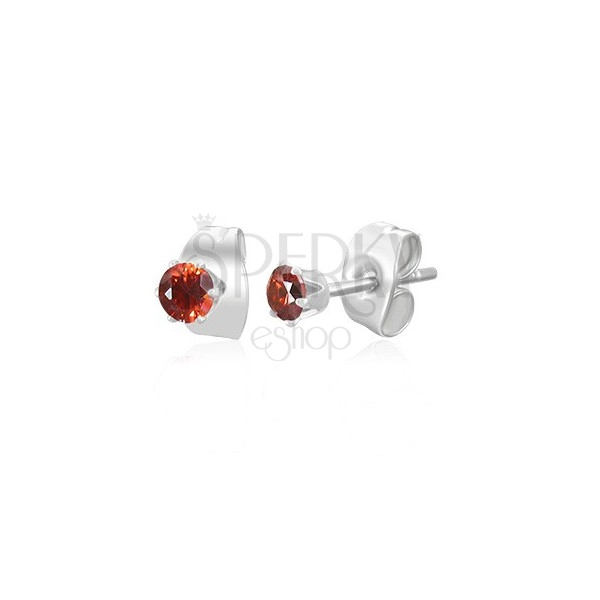 Earrings made of surgical steel in silver colour - small red zircon