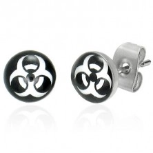 Earrings made of steel - round, BIOHAZARD symbol