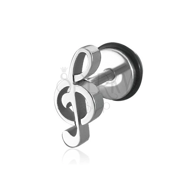 Steel fake ear plug - treble clef