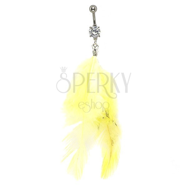 Belly button ring with yellow feathers