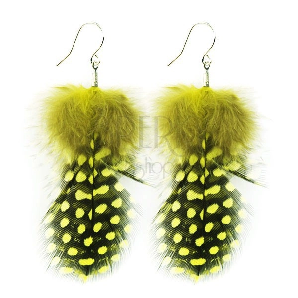 Hook earrings - olive black patterned feathers